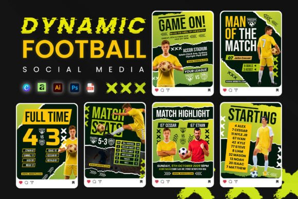 Dynamic Football Sport Social Media Templates
