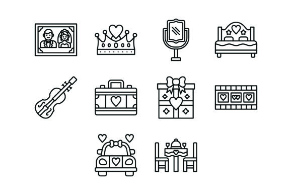 Elevate Your Wedding Brand with the 10 Wedding Outline Icons Bundle