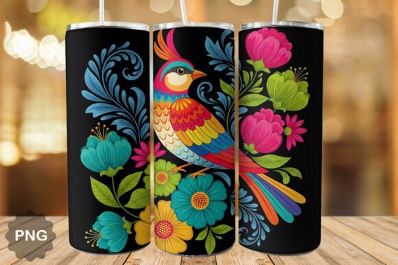 Folk Art Bird Floral Tumbler Wrap PNG: Designs That Tell a Story